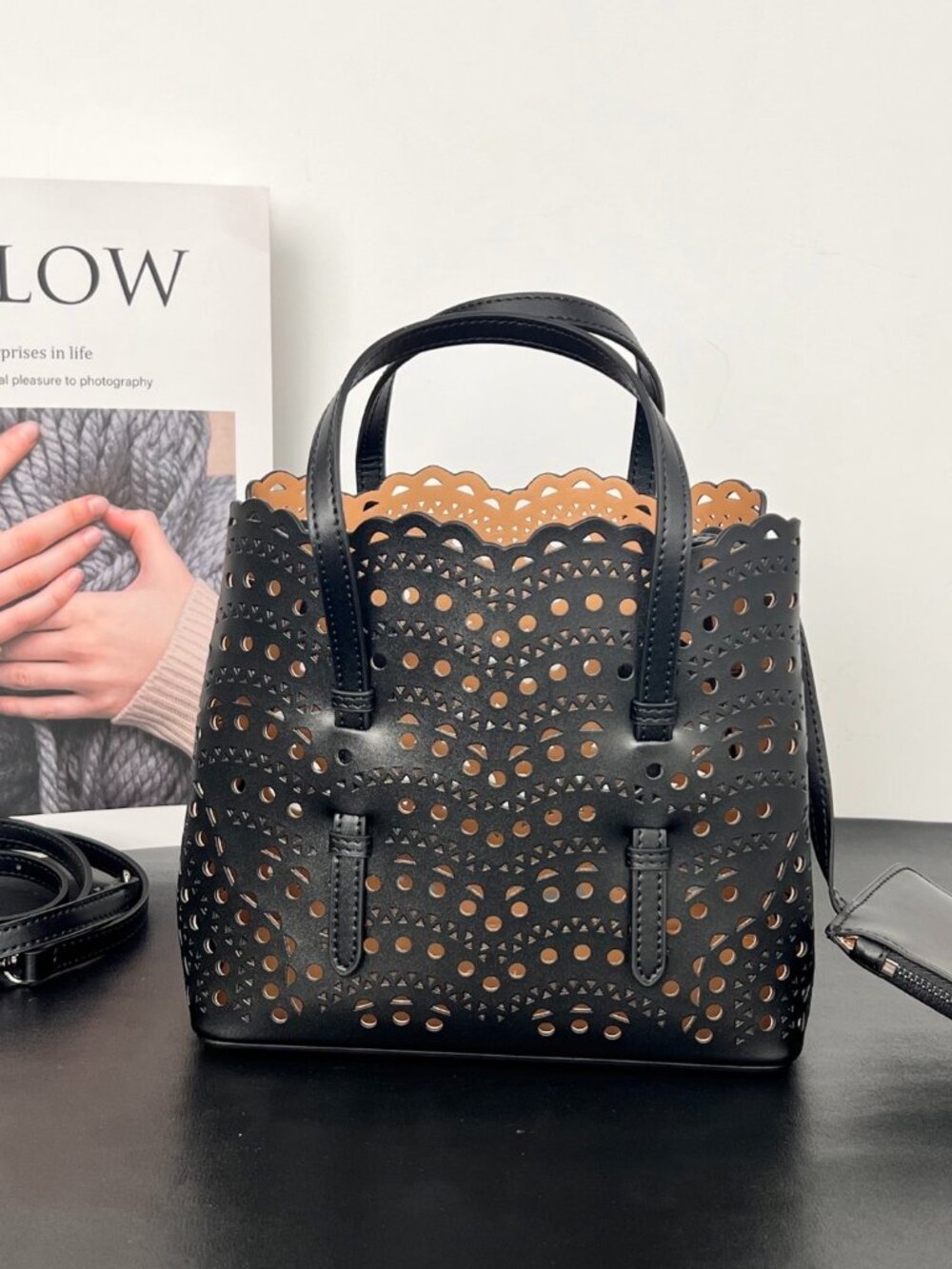 ALAÏA Laser-Cut Scalloped Mini Tote Bag